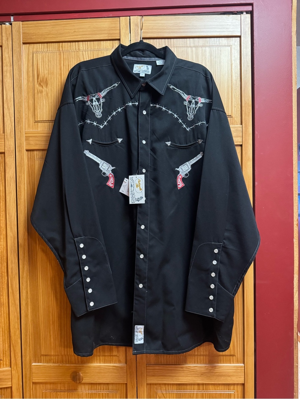 Panhandle Slim Black Western Embroidered Snap Shirt
